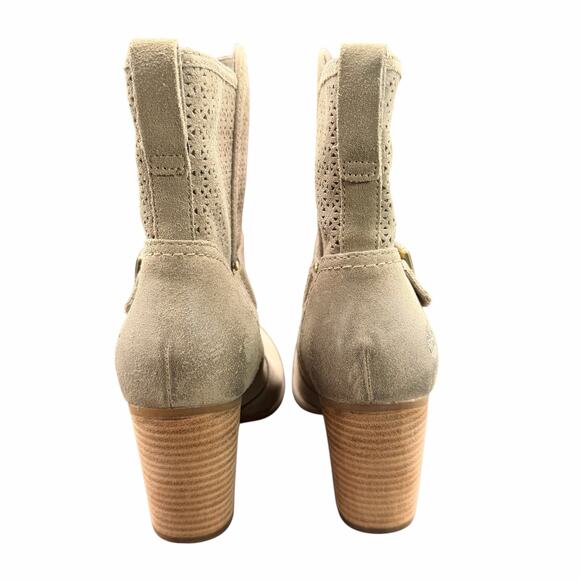 Timberland Savin Hill Mid Beige Suede Perforated Block Heel Boots Women’s 9.5 - Picture 4 of 12